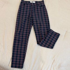 Hollister Women's Plaid Ankle Pants - Navy and Red